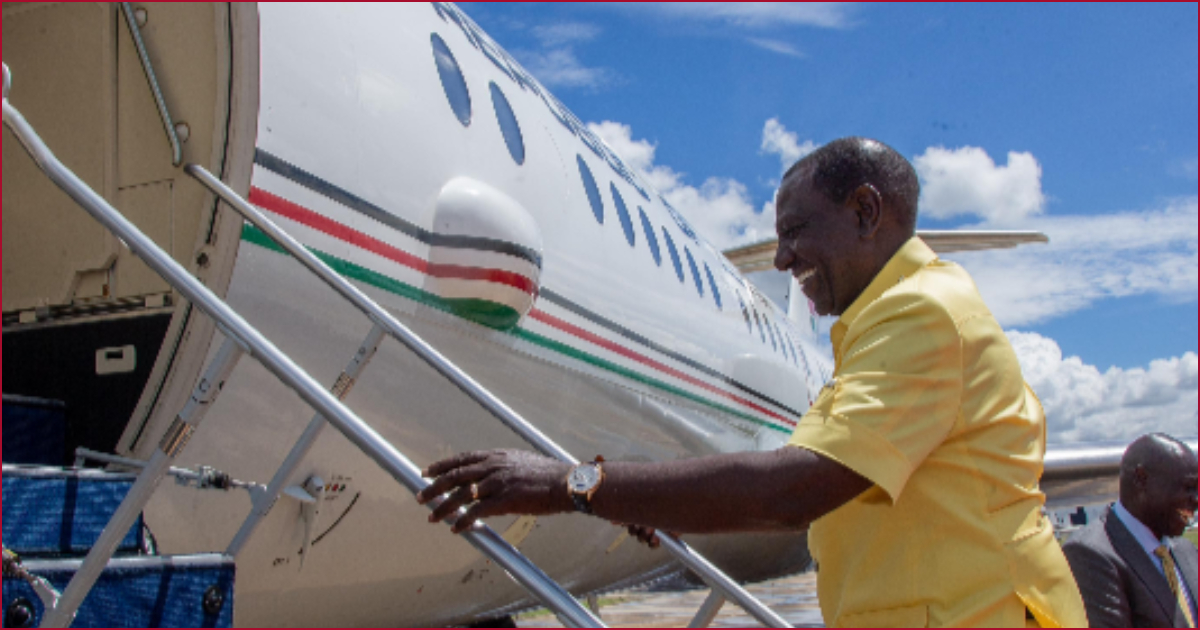 File photo of President William Ruto boarding the Kenyan presidential jet.